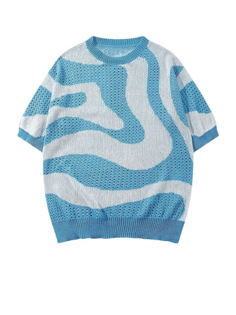 Men’s Short Sleeve Knit Shirt with Patterned Design