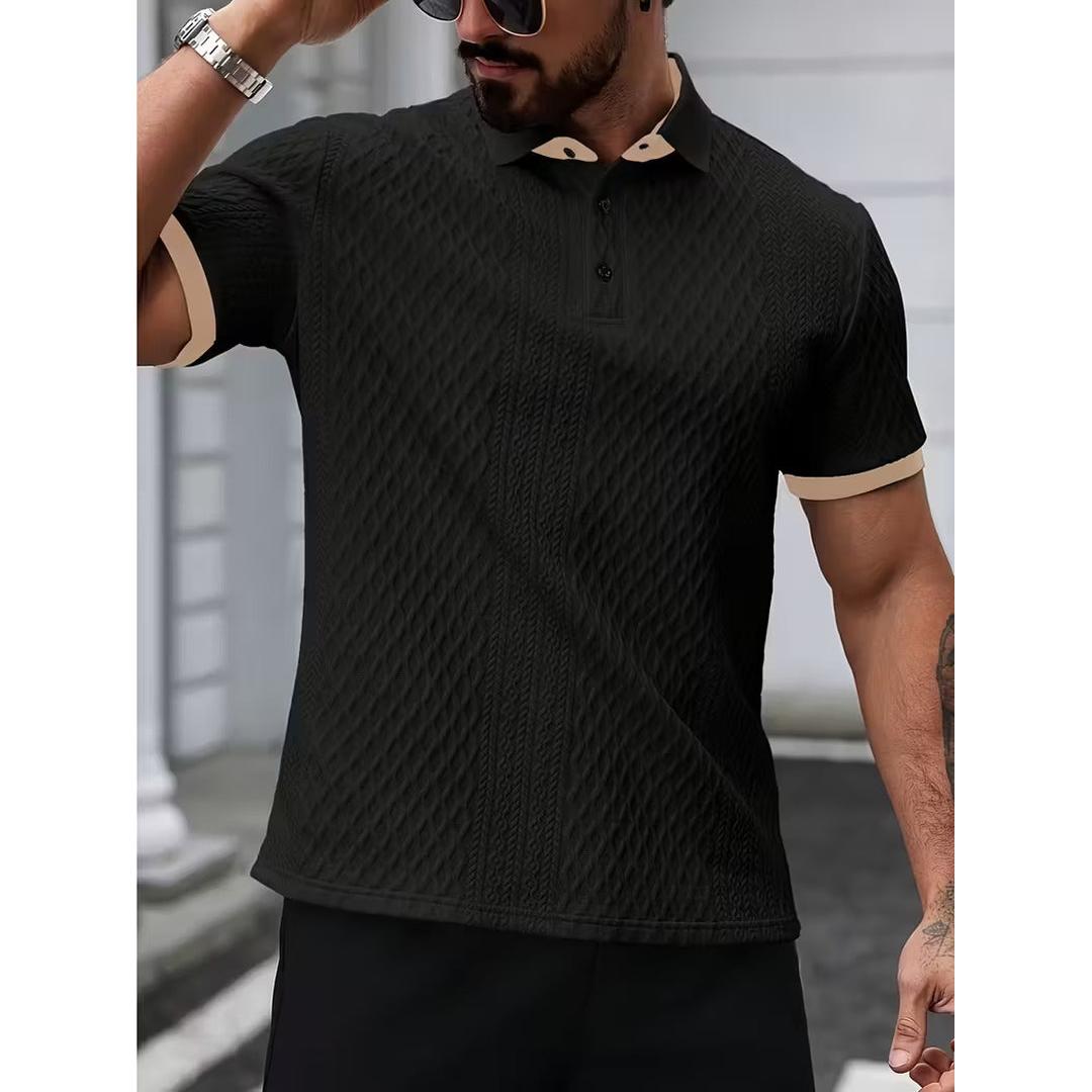Men’s Short Sleeve Polo Shirt with Textured Surface