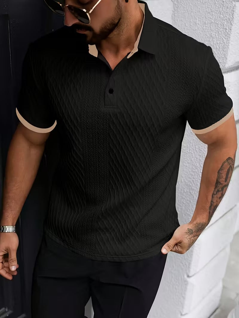 Men’s Short Sleeve Polo Shirt with Textured Surface