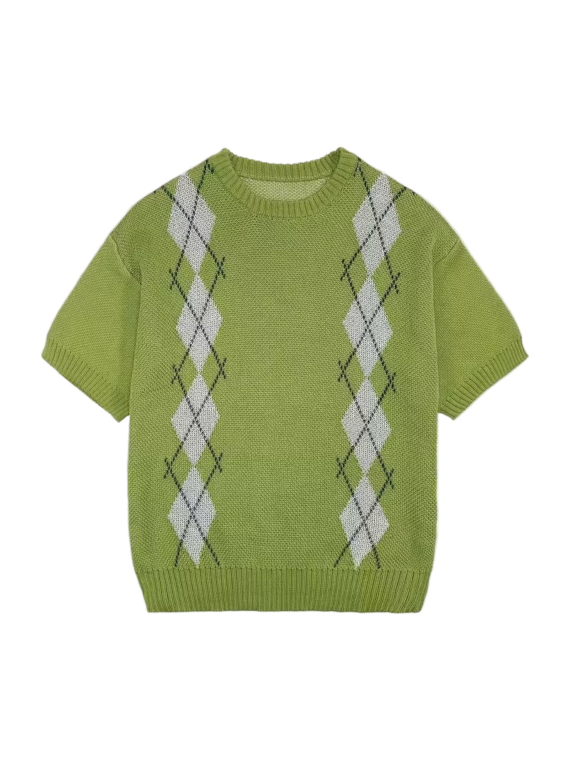 Men’s Short Sleeve Shirt with Argyle Panel Pattern