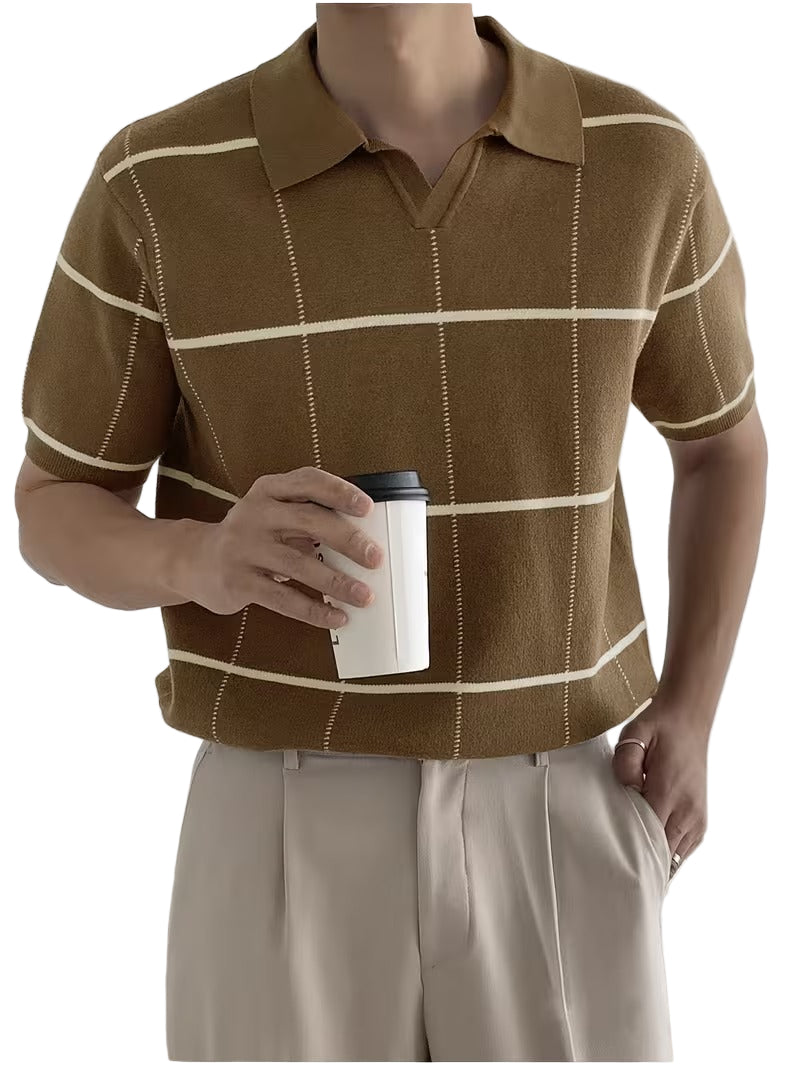 Men’s Short Sleeve Shirt with Large Check Pattern