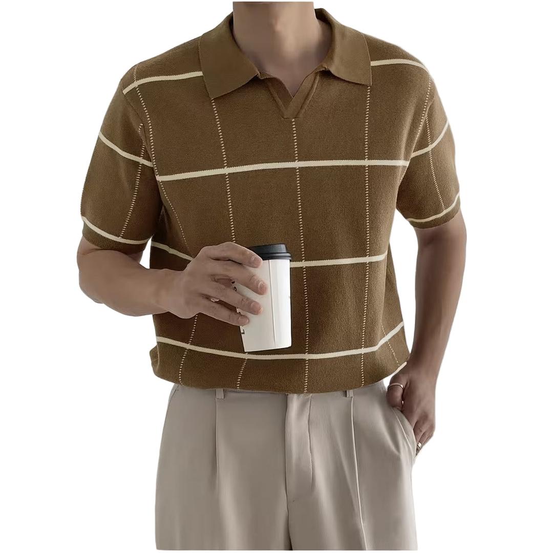 Men’s Short Sleeve Shirt with Large Check Pattern
