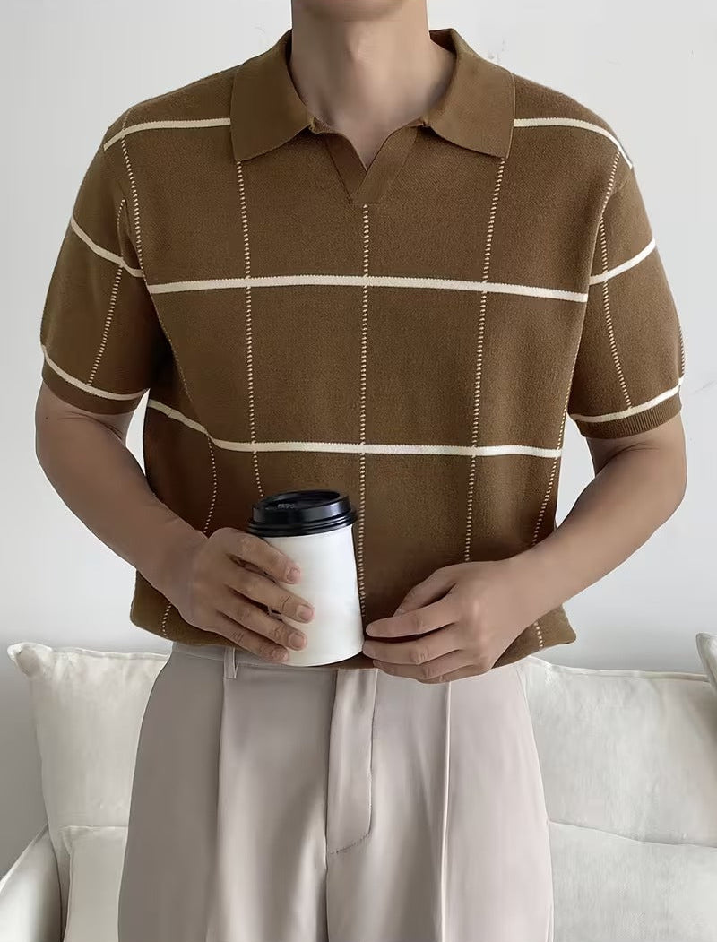 Men’s Short Sleeve Shirt with Large Check Pattern