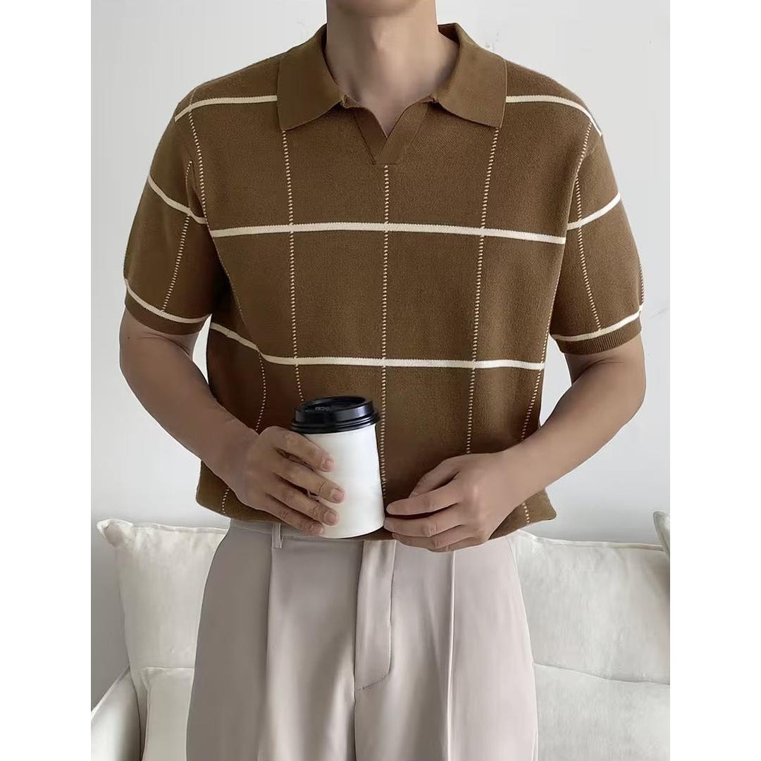 Men’s Short Sleeve Shirt with Large Check Pattern