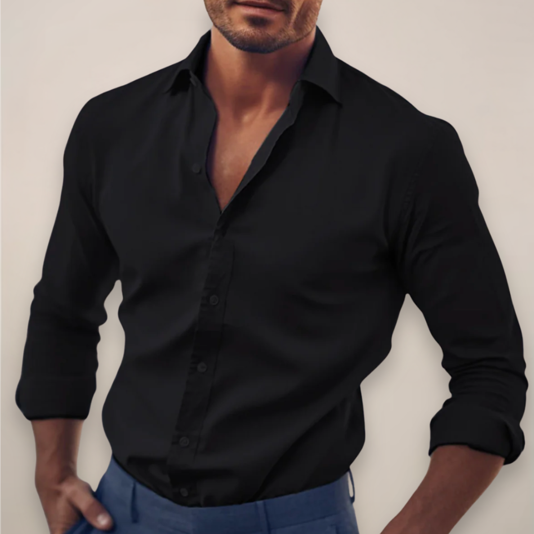 Veltrano | Men’s Long-Sleeve Button-Up Shirt in Solid Colour