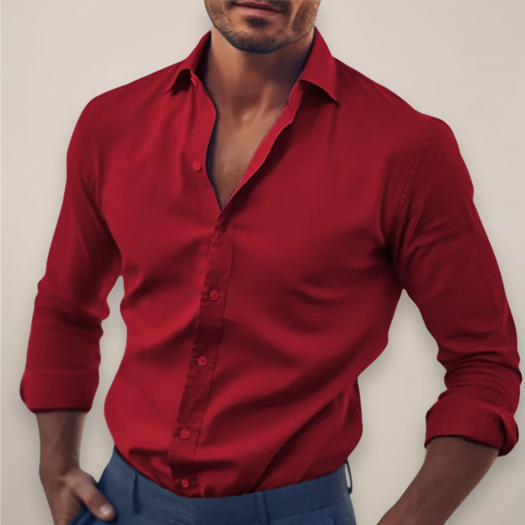 Veltrano | Men’s Long-Sleeve Button-Up Shirt in Solid Colour