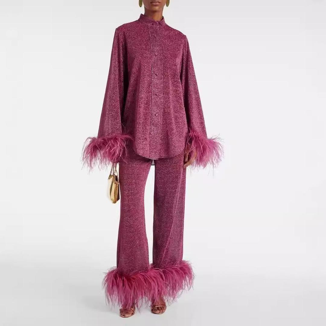 Bianca | Women’s Two-Piece Set with Feather Collar