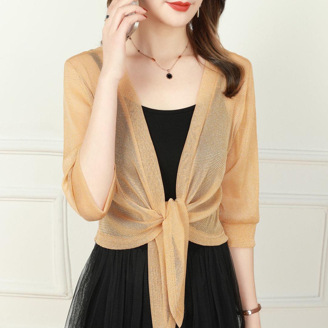 Serena | Women’s Sheer Tie-Front Blouse with V-Neck