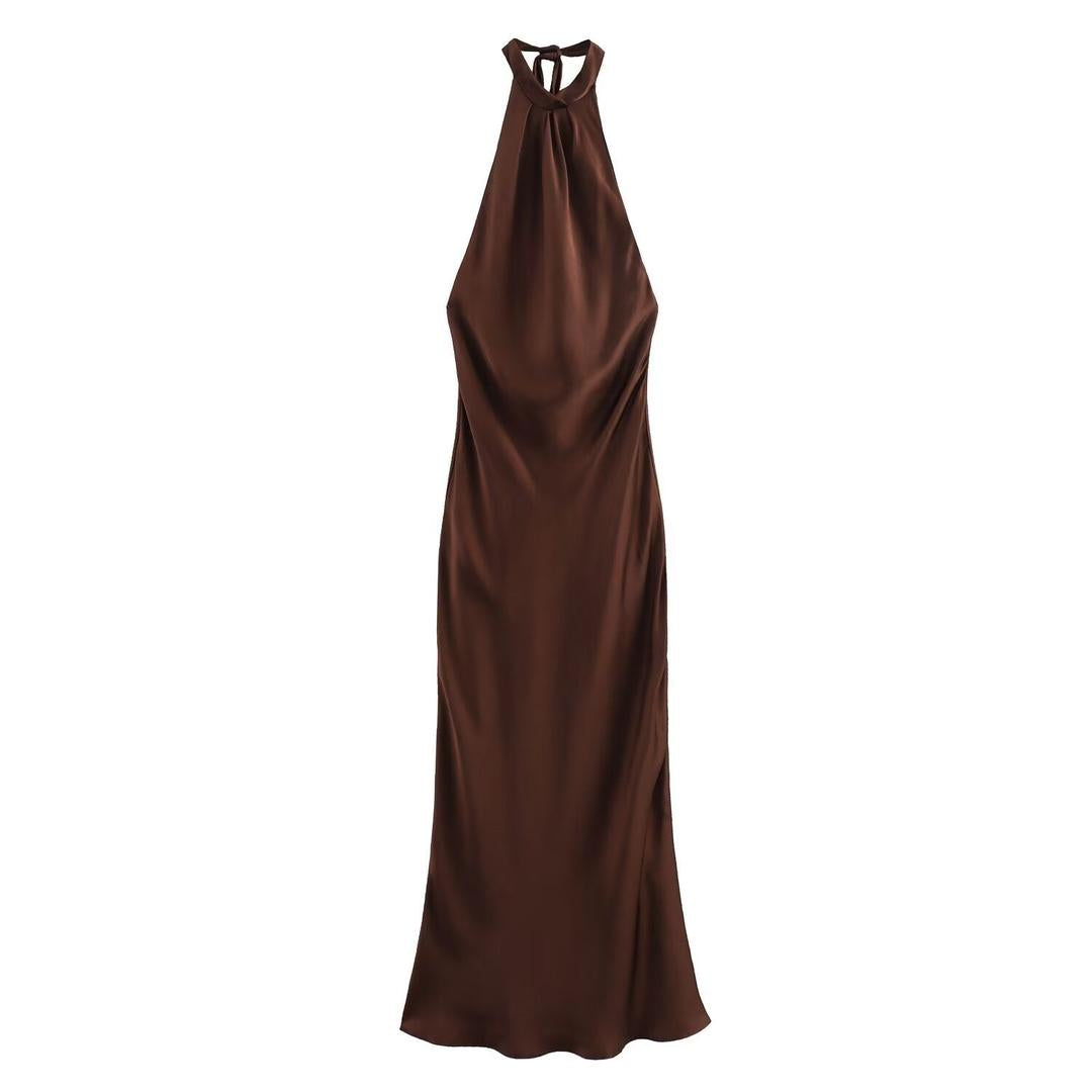 Scarlett | Velvet Halter Neck Midi Dress with Sleeveless