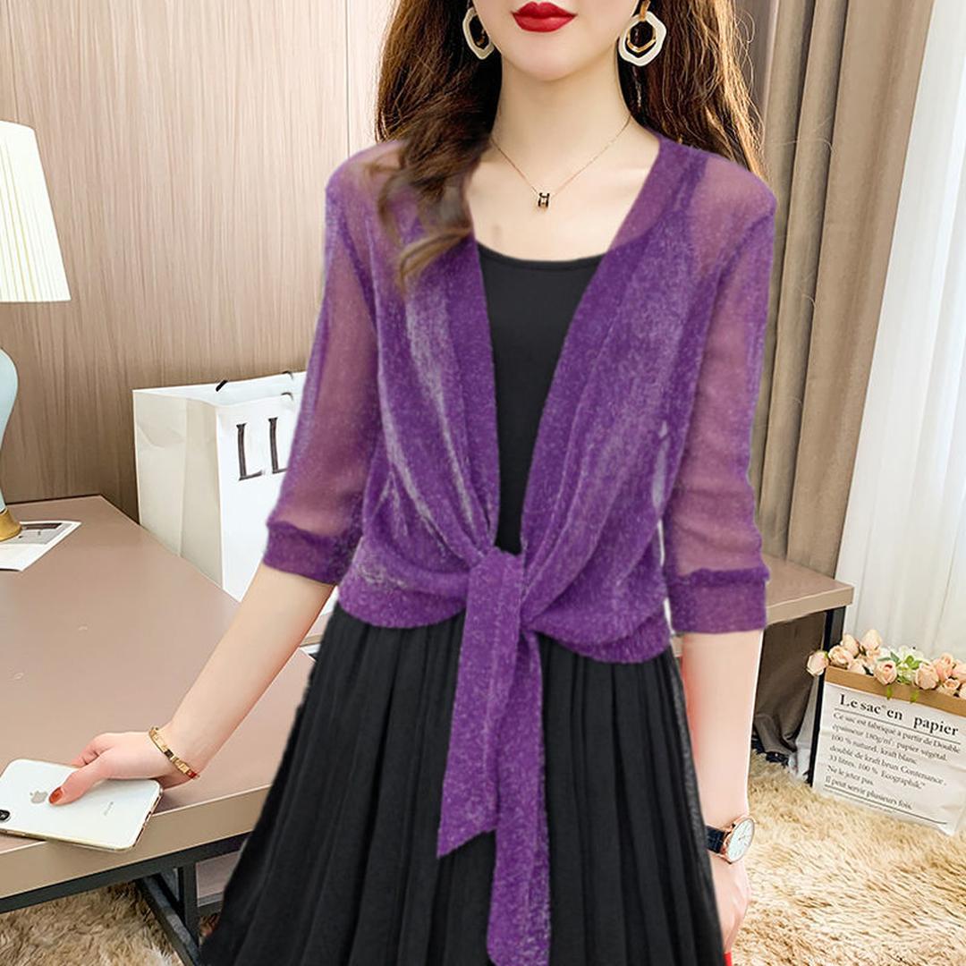Serena | Women’s Sheer Tie-Front Blouse with V-Neck