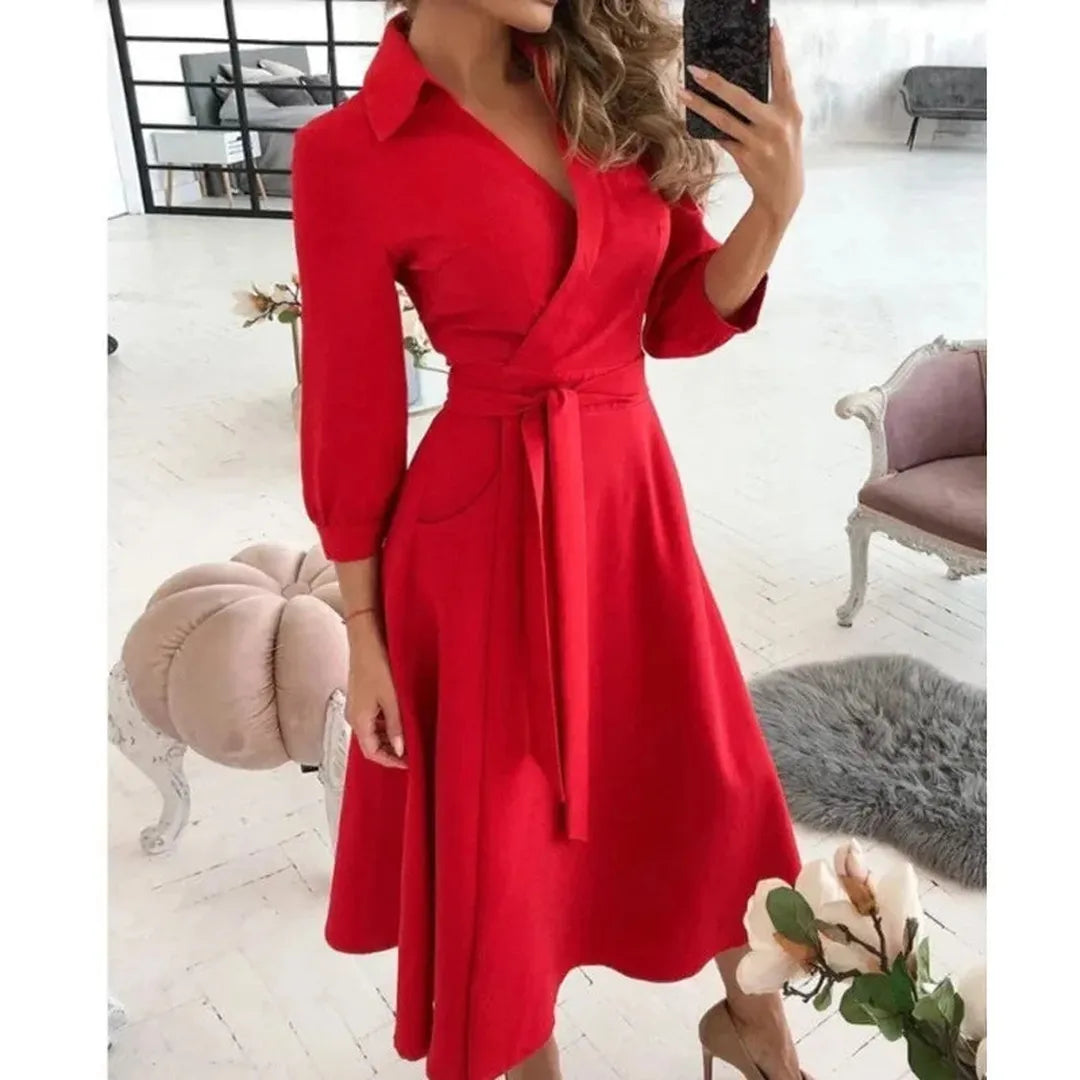 Rosie | Long Sleeve Wrap Dress with Collared Neck and Tie Waist