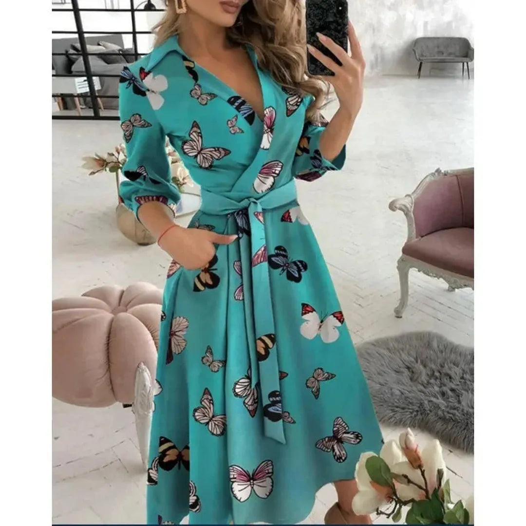 Rosie | Long Sleeve Wrap Dress with Collared Neck and Tie Waist