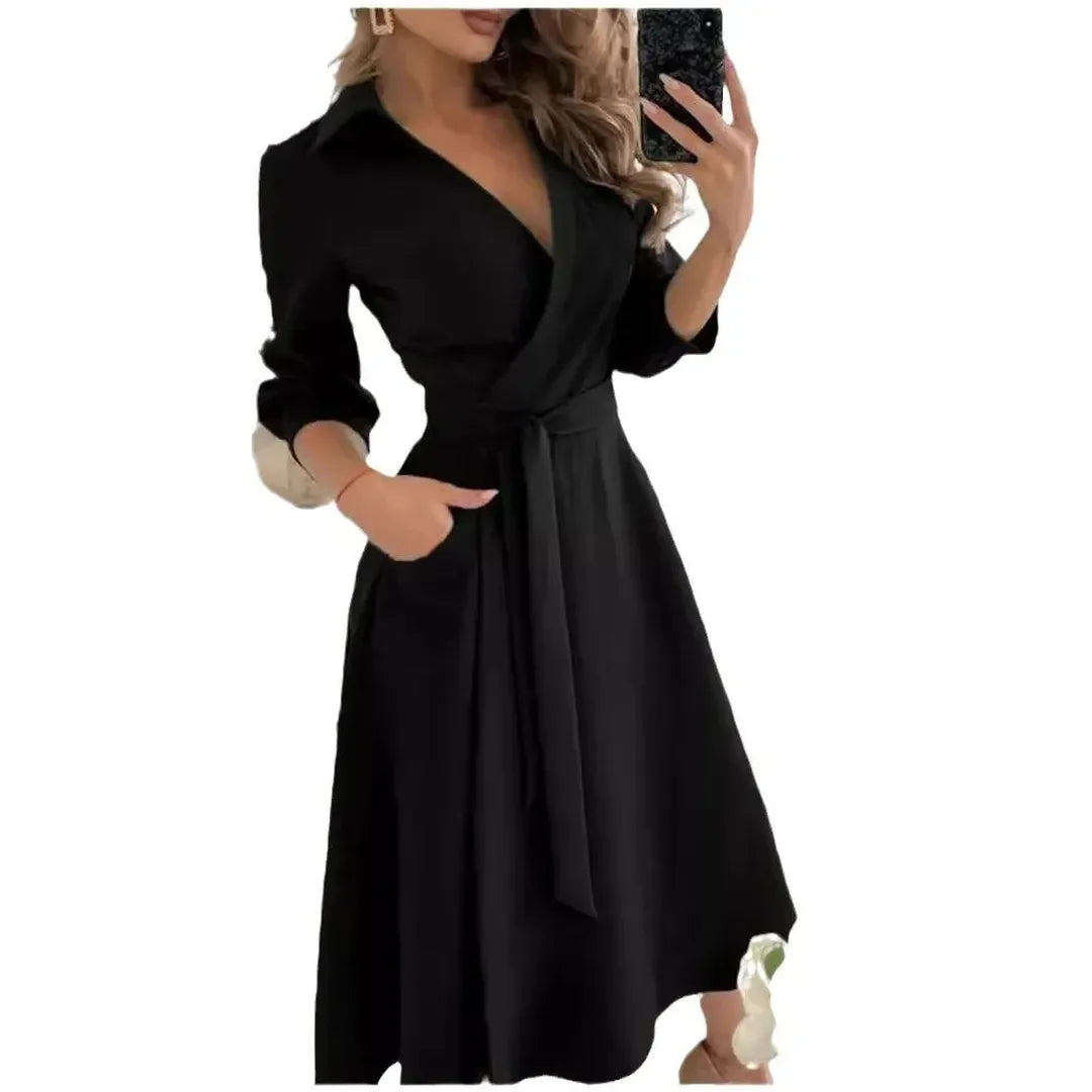 Rosie | Long Sleeve Wrap Dress with Collared Neck and Tie Waist