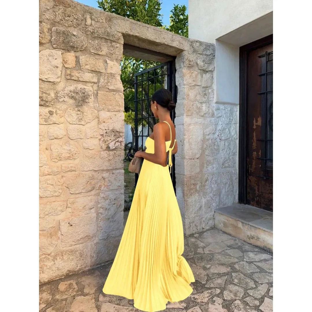Clara | Women’s Pleated Maxi Dress with Spaghetti Straps