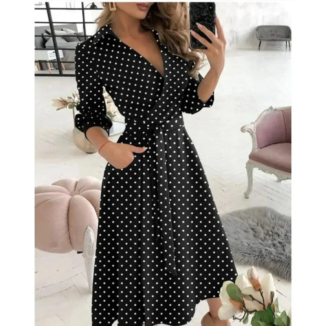 Rosie | Long Sleeve Wrap Dress with Collared Neck and Tie Waist