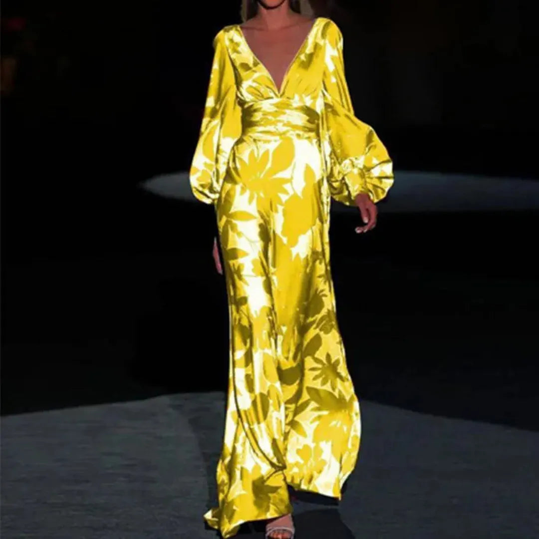 Ivy | Long Sleeve Floral Print Maxi Dress with V-Neck