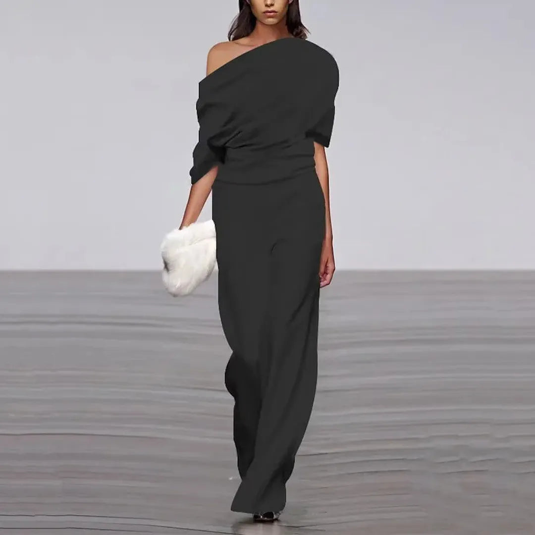 Morgan | Women’s One-Shoulder Jumpsuit with Draped Bodice