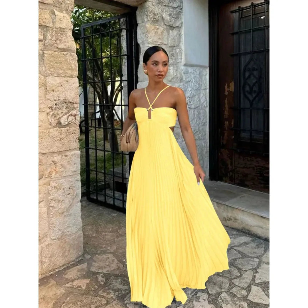 Clara | Women’s Pleated Maxi Dress with Spaghetti Straps