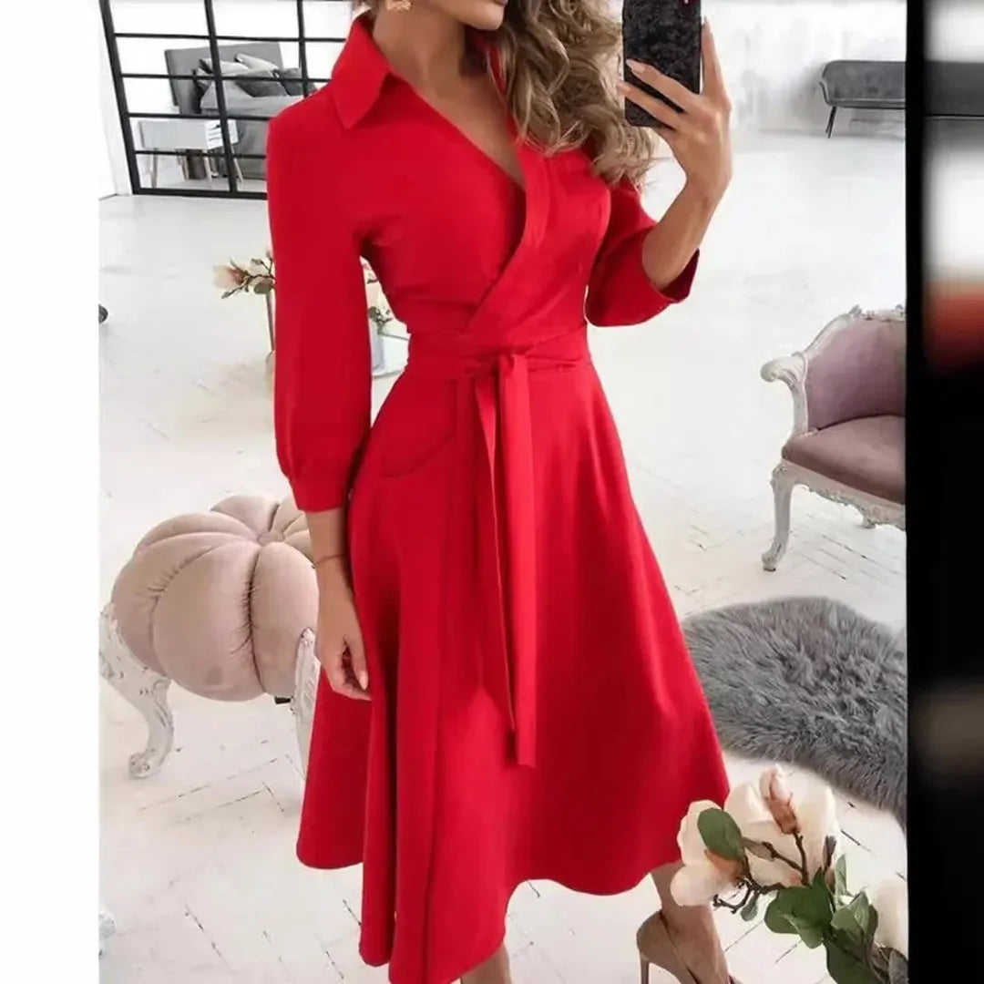 Rosie | Long Sleeve Wrap Dress with Collared Neck and Tie Waist