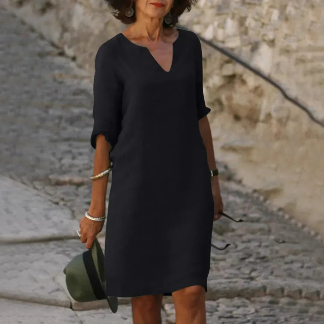 Olivia | Women’s V-Neck Mini Dress with 3/4 Sleeves