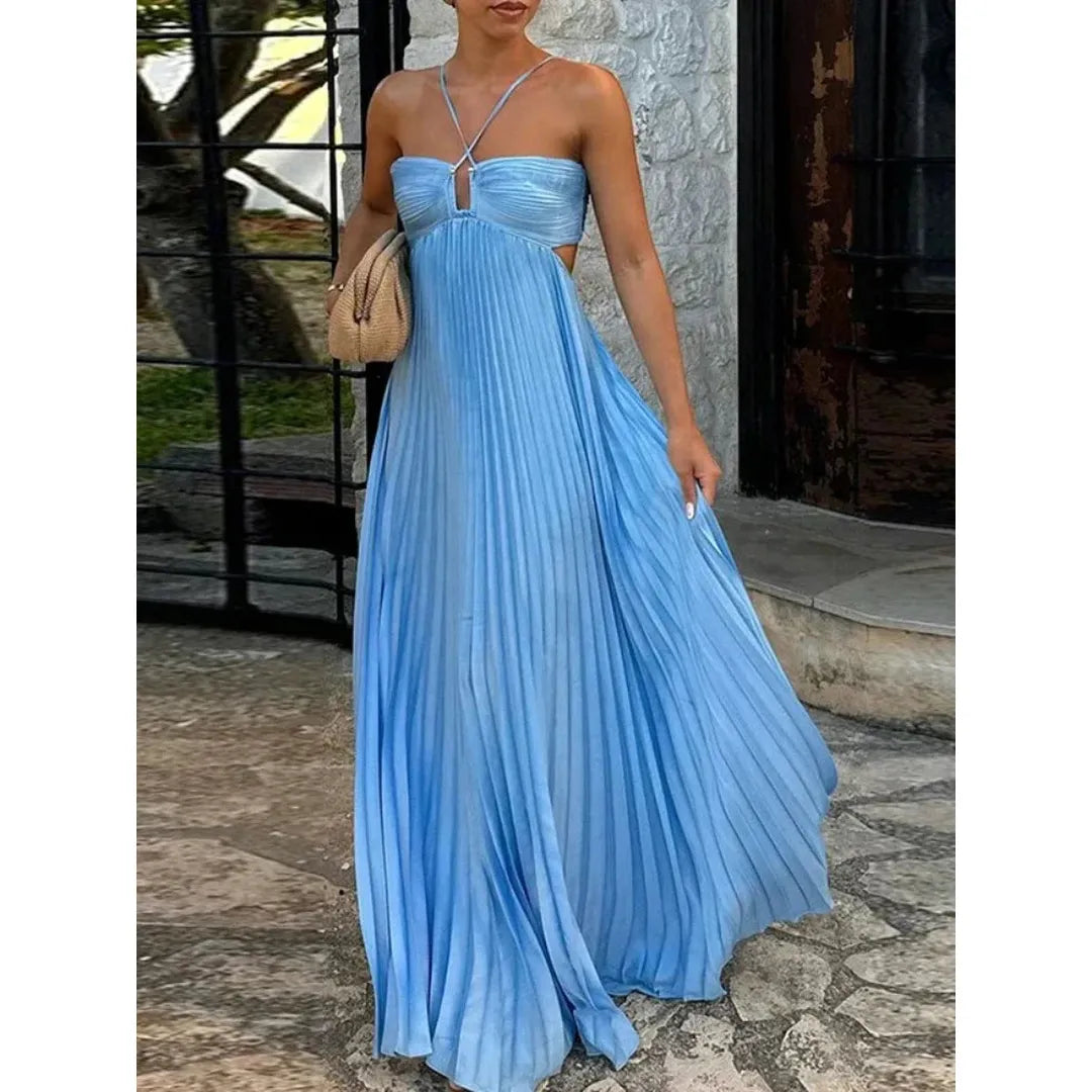 Clara | Women’s Pleated Maxi Dress with Spaghetti Straps