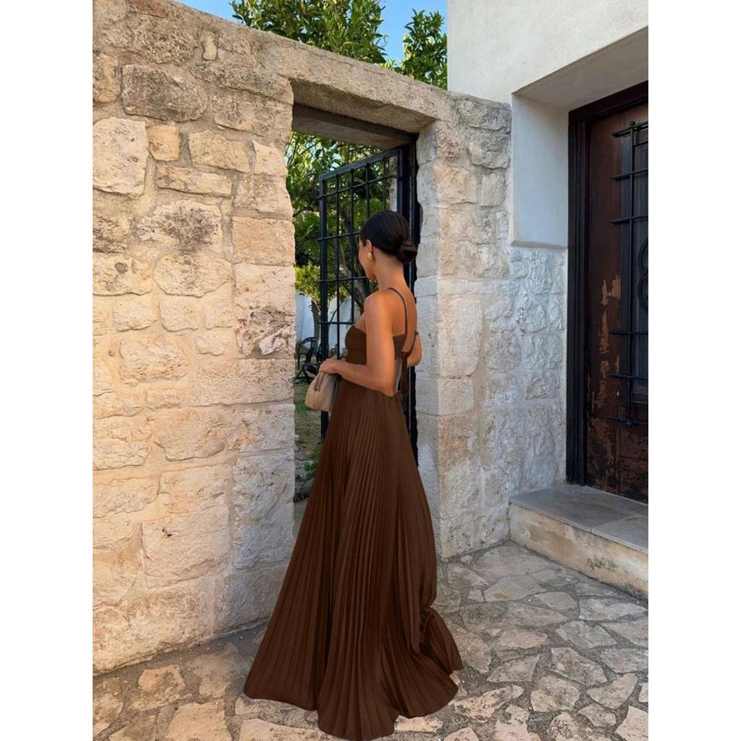 Clara | Women’s Pleated Maxi Dress with Spaghetti Straps