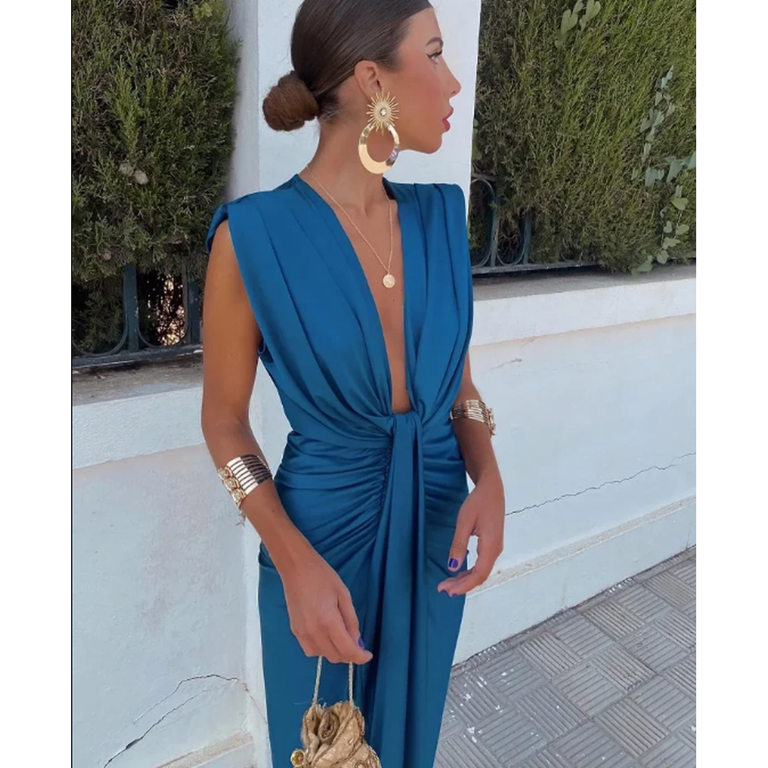 Sienna | Sleeveless Pleated Maxi Dress with Front Slit