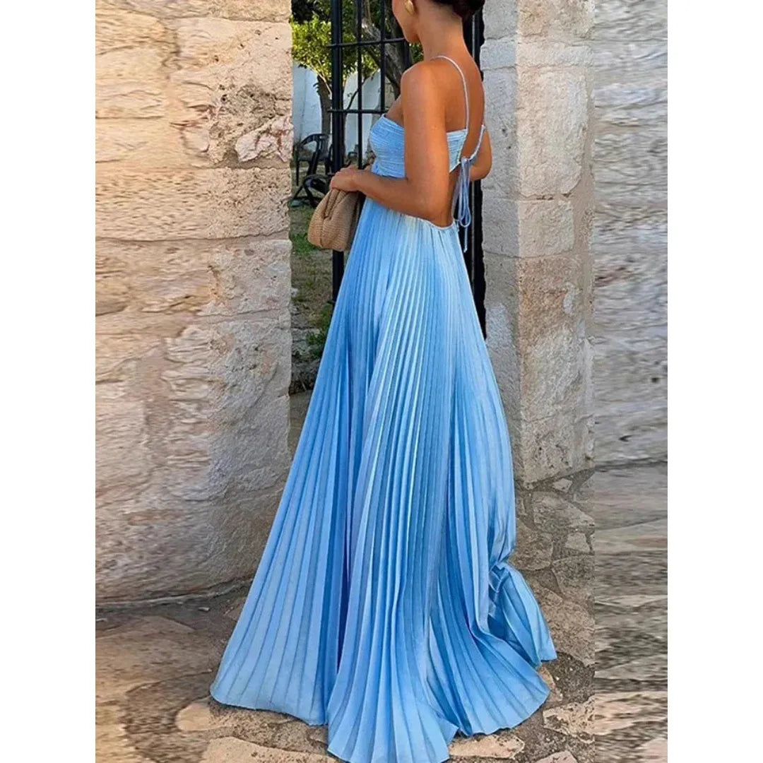 Clara | Women’s Pleated Maxi Dress with Spaghetti Straps