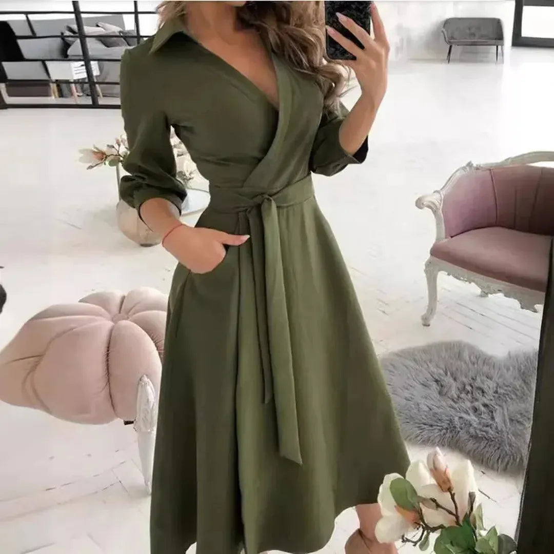 Rosie | Long Sleeve Wrap Dress with Collared Neck and Tie Waist