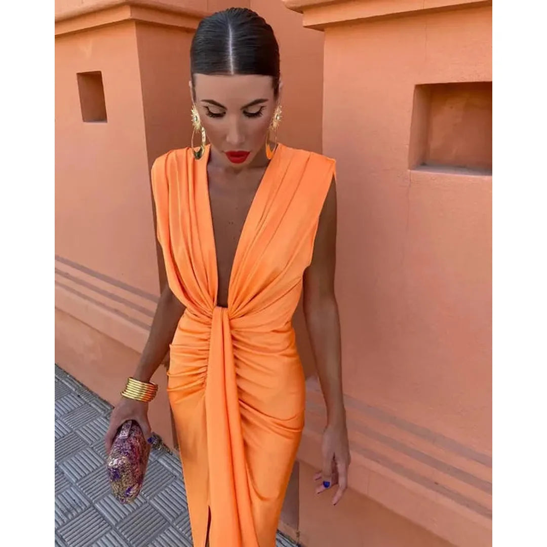 Sienna | Sleeveless Pleated Maxi Dress with Front Slit
