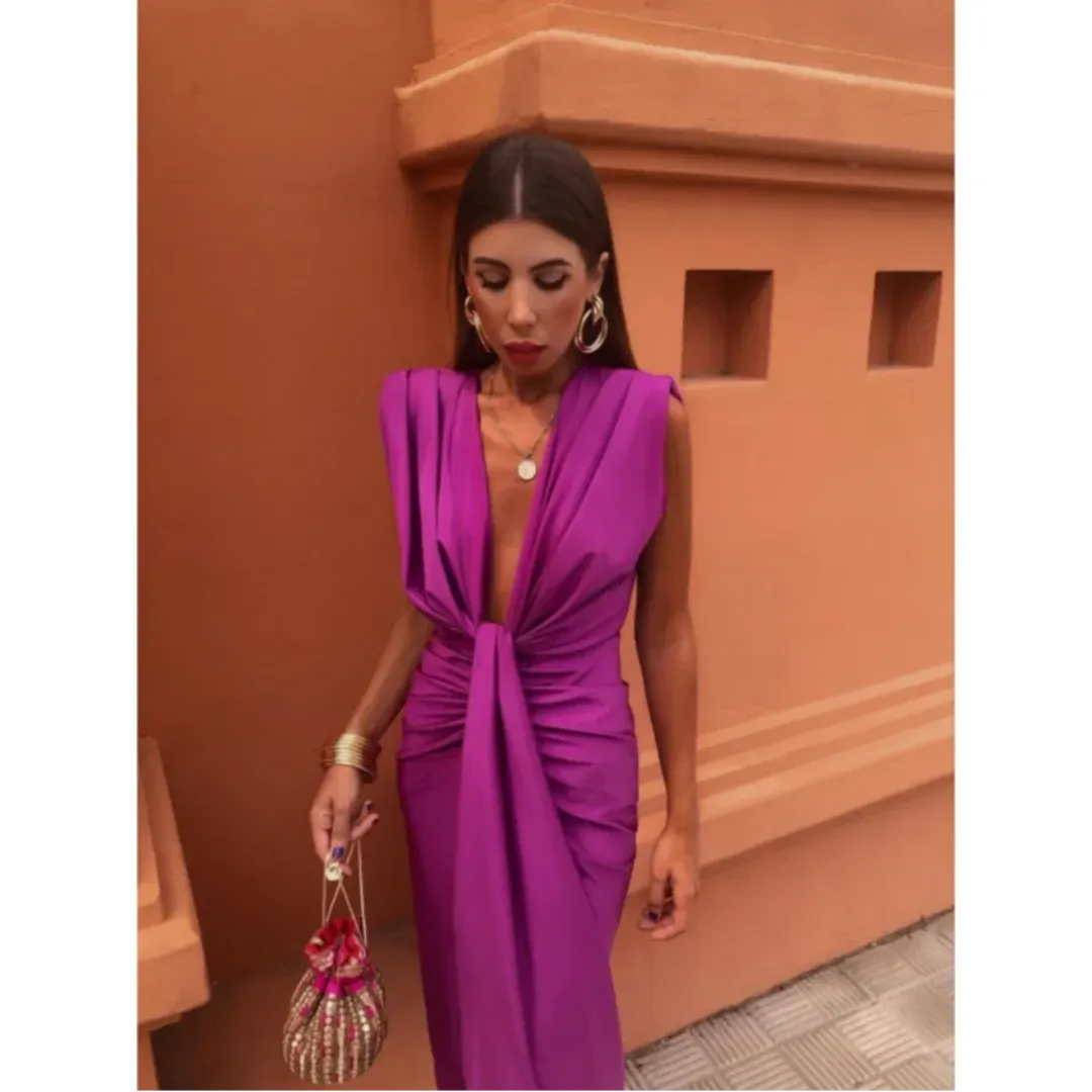 Sienna | Sleeveless Pleated Maxi Dress with Front Slit