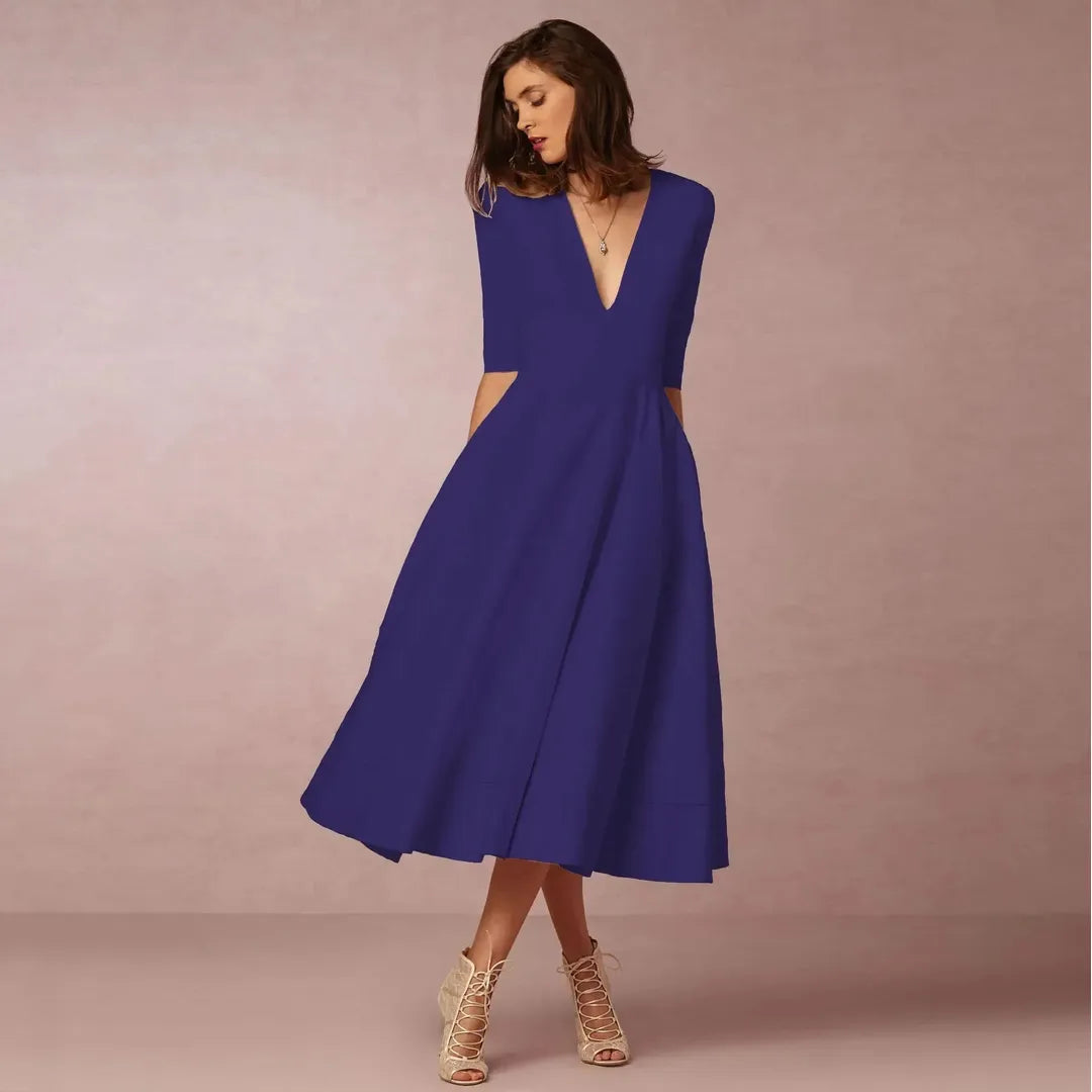 Victoria | Women’s V-Neck Midi Dress with A-Line Silhouette
