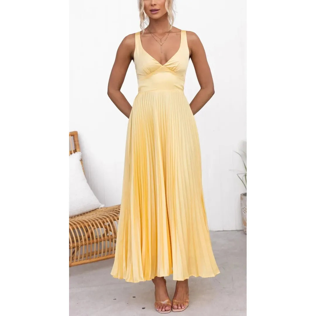 Lily | Women’s Pleated V-Neck Sleeveless Maxi Dress