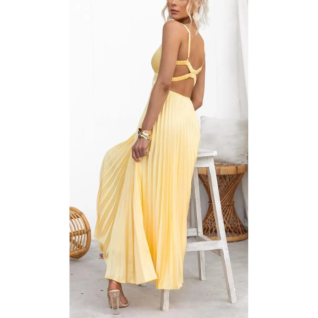 Lily | Women’s Pleated V-Neck Sleeveless Maxi Dress
