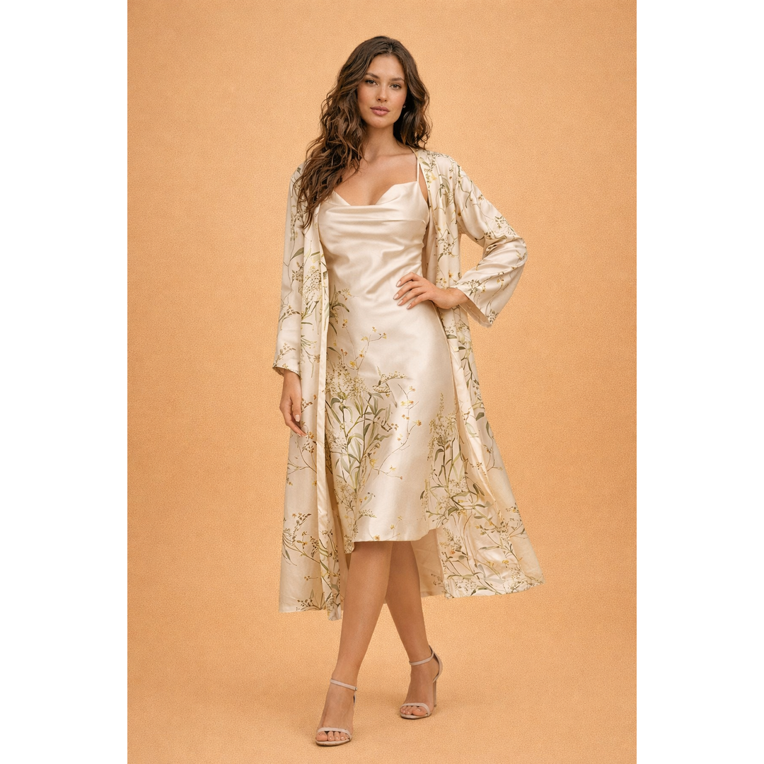 Ava | Women’s Satin Two-Piece Set with Cover-Up Overlay