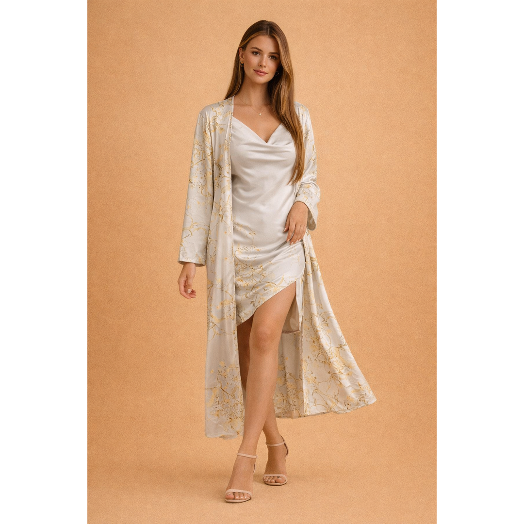 Ava | Women’s Satin Two-Piece Set with Cover-Up Overlay
