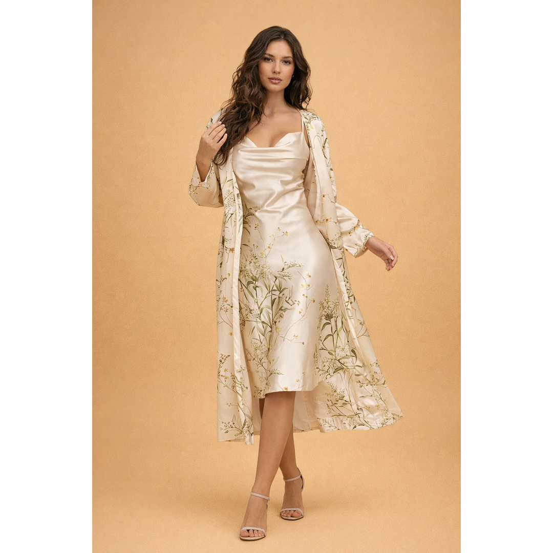 Ava | Women’s Satin Two-Piece Set with Cover-Up Overlay