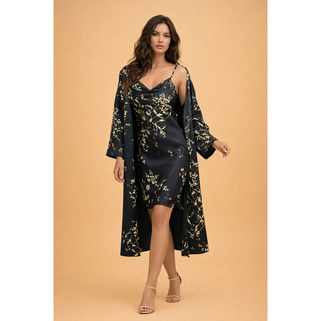 Ava | Women’s Satin Two-Piece Set with Cover-Up Overlay