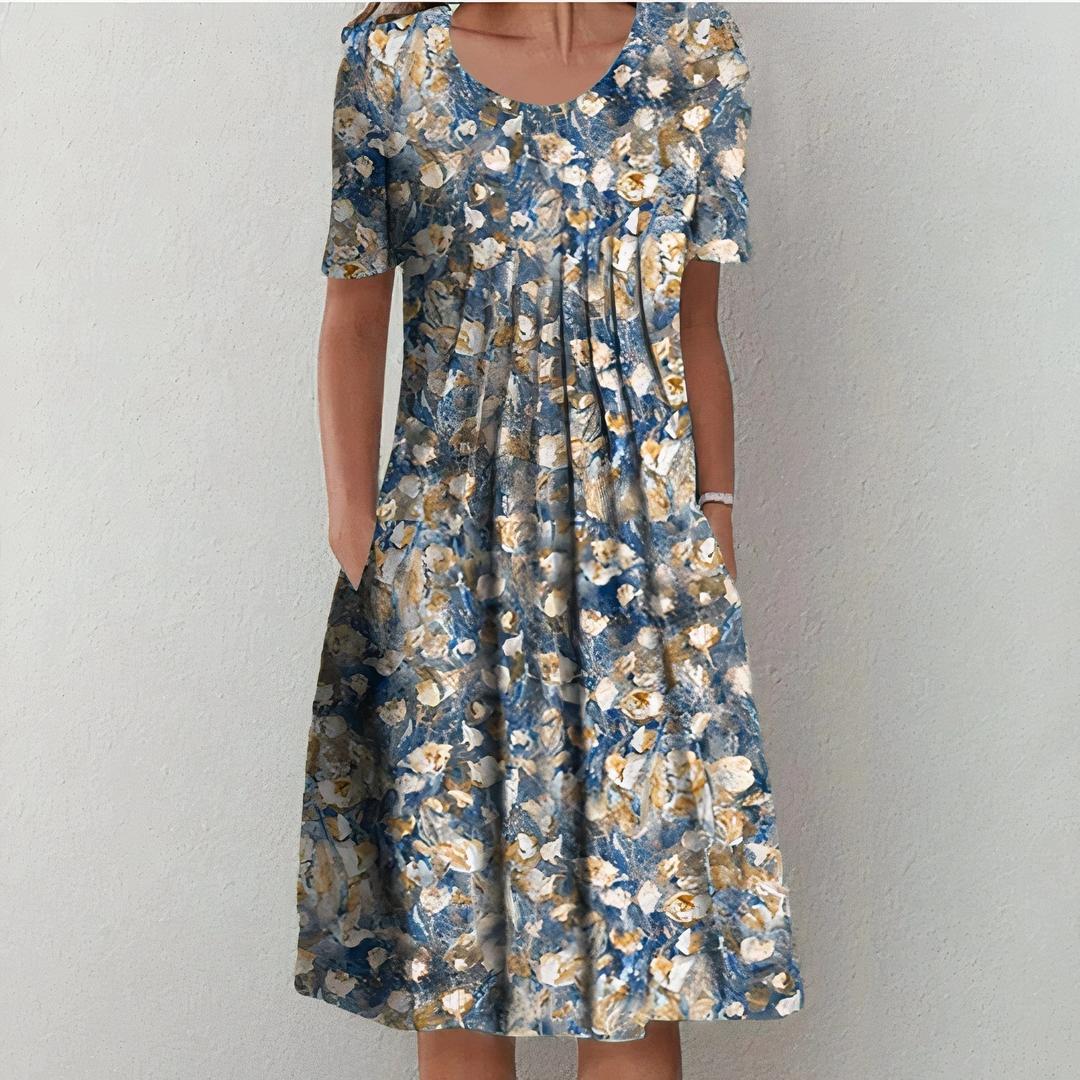 Isabella | Women’s Short Sleeve Floral Print Dress with Round Neck