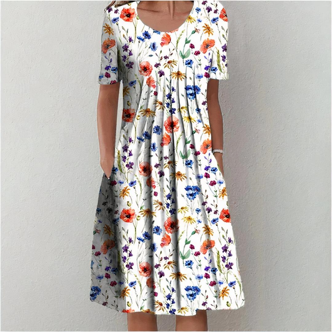 Isabella | Women’s Short Sleeve Floral Print Dress with Round Neck