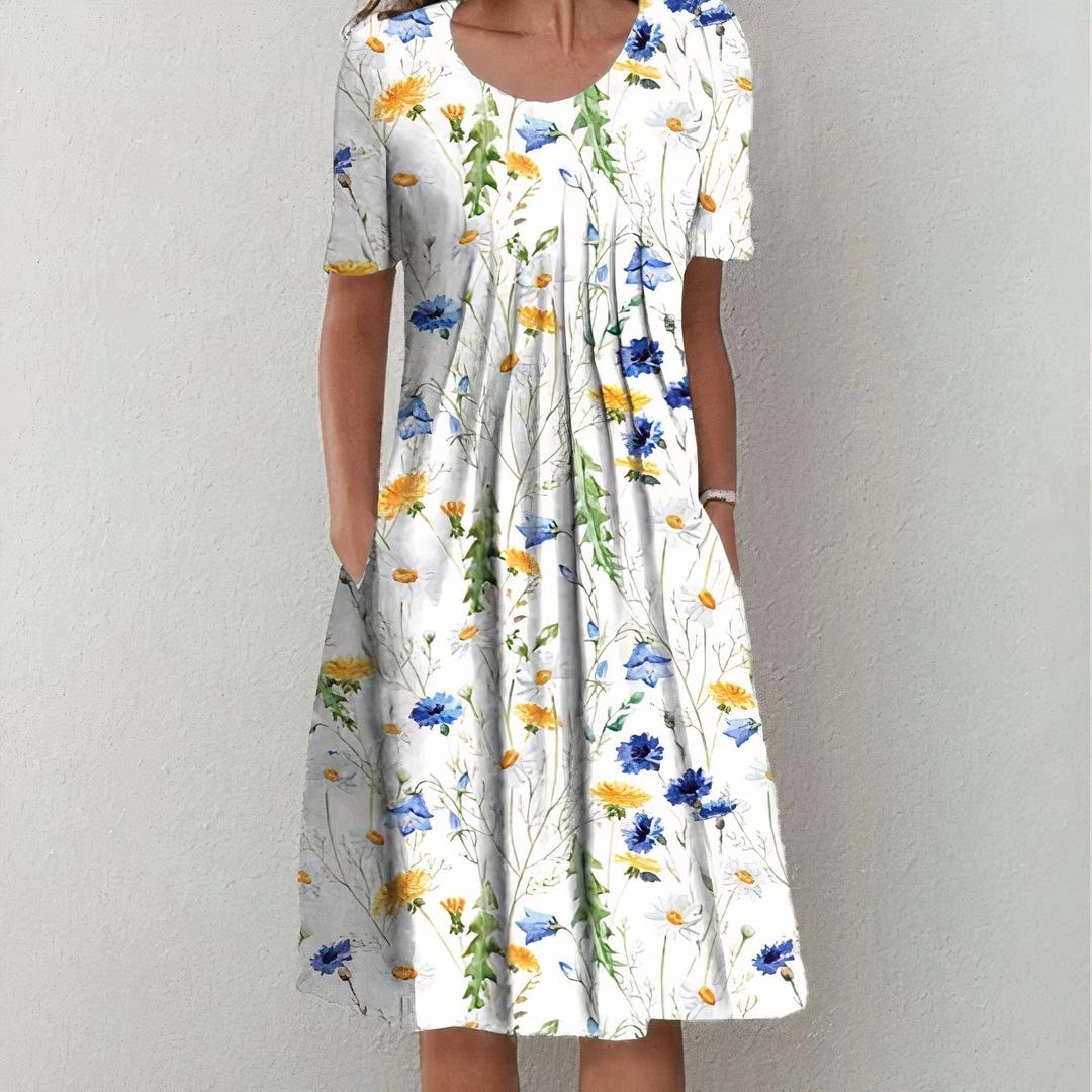 Isabella | Women’s Short Sleeve Floral Print Dress with Round Neck