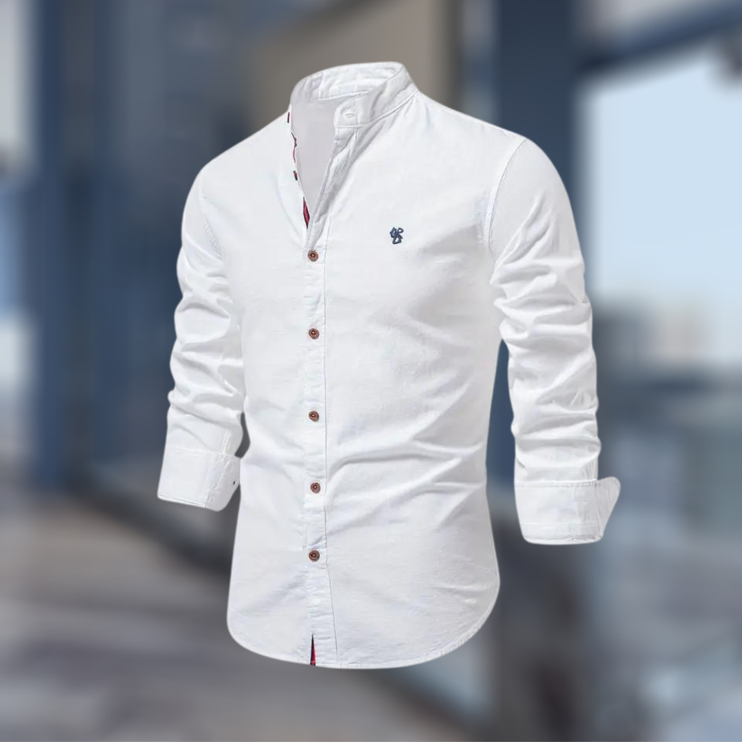 Lucas | Men’s Long Sleeve Button-Up Shirt with Stand Collar