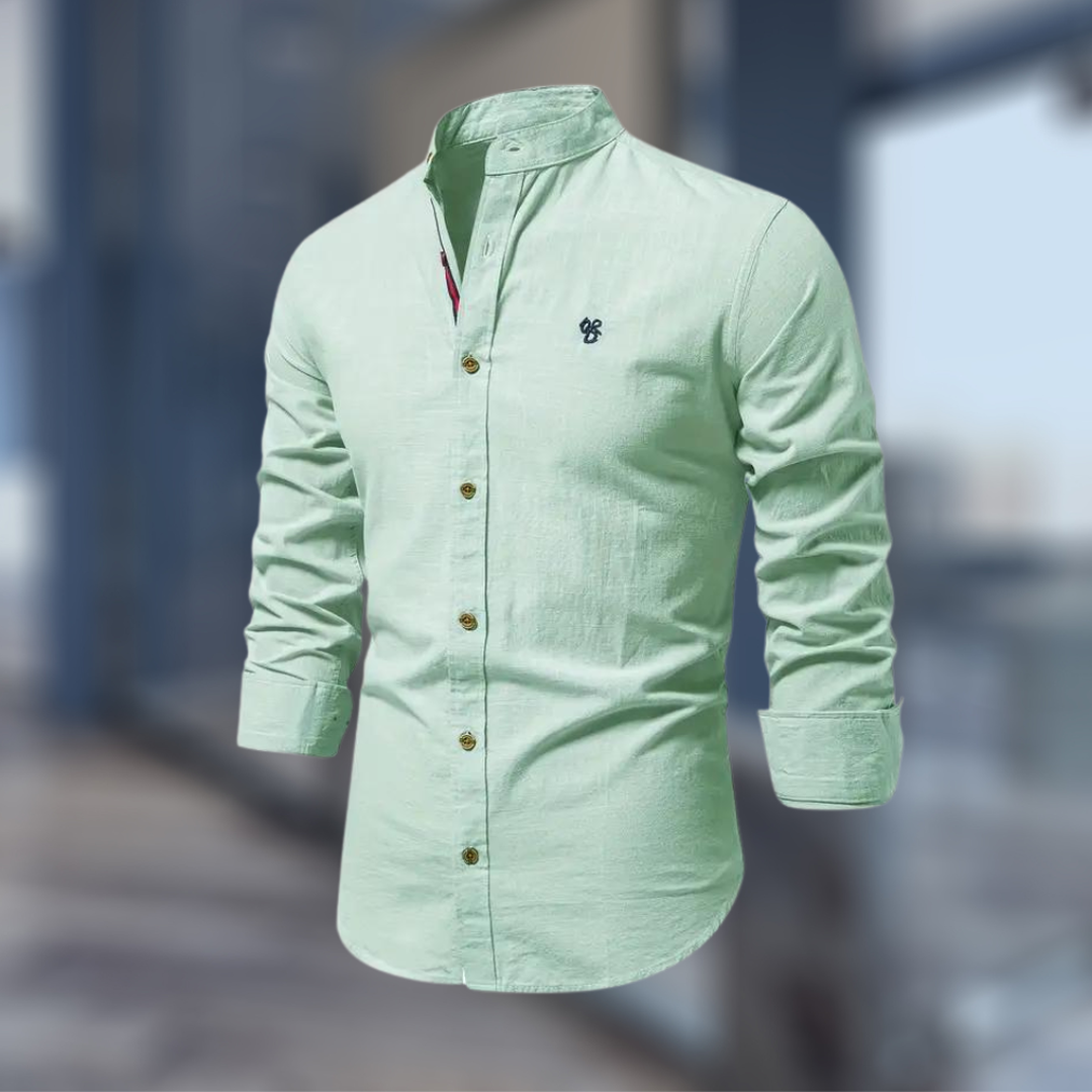 Lucas | Men’s Long Sleeve Button-Up Shirt with Stand Collar