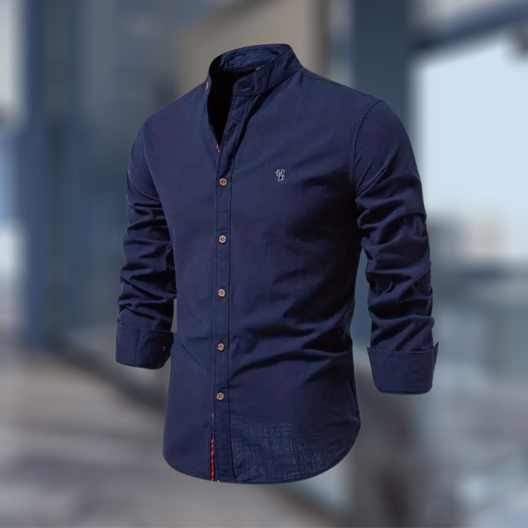 Lucas | Men’s Long Sleeve Button-Up Shirt with Stand Collar