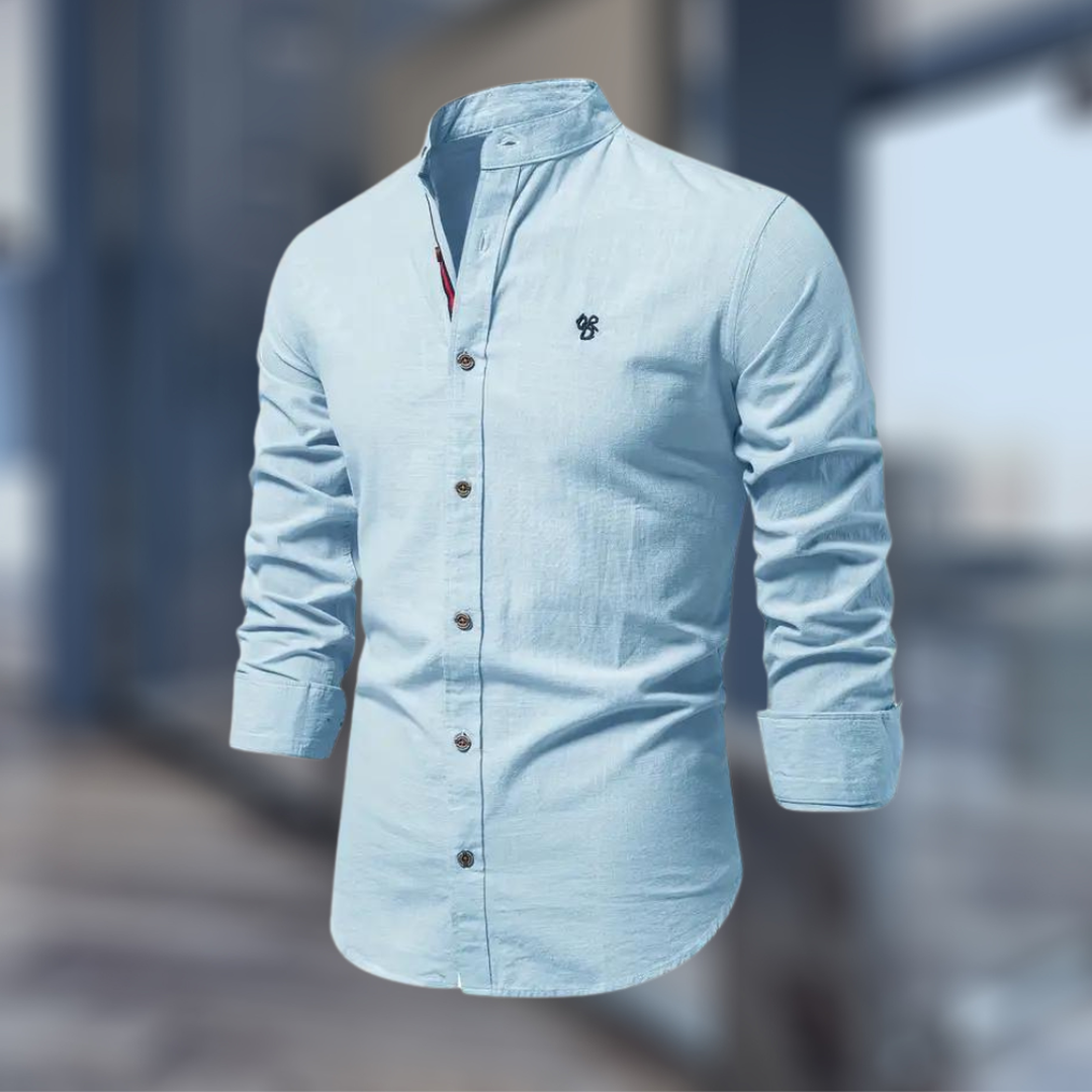 Lucas | Men’s Long Sleeve Button-Up Shirt with Stand Collar