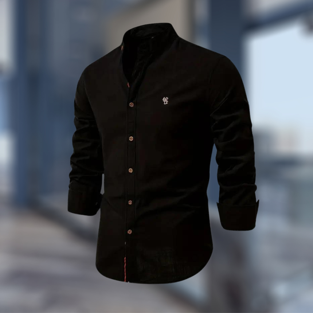Lucas | Men’s Long Sleeve Button-Up Shirt with Stand Collar