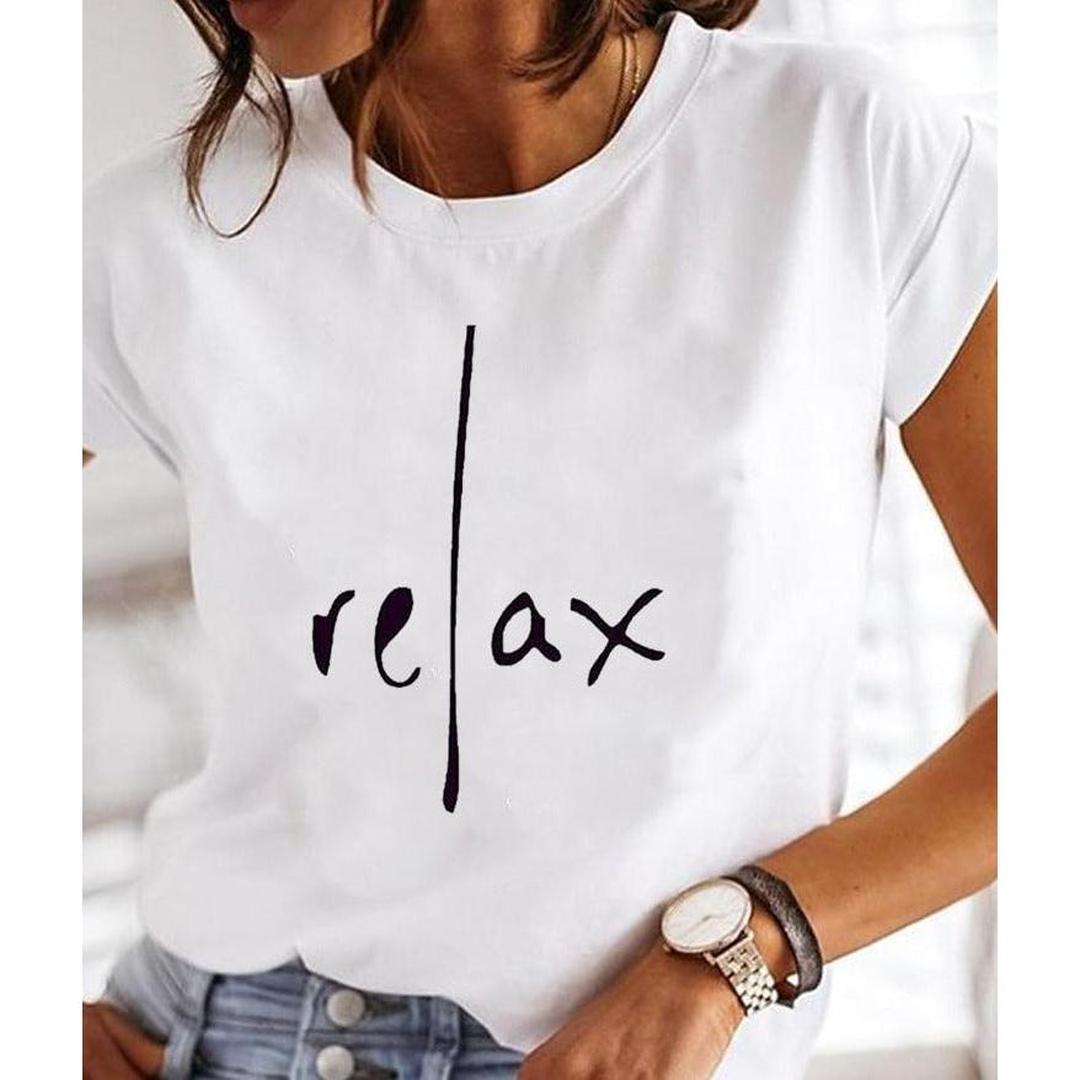 Madison | Women’s White Round Neck T-Shirt with Text Print