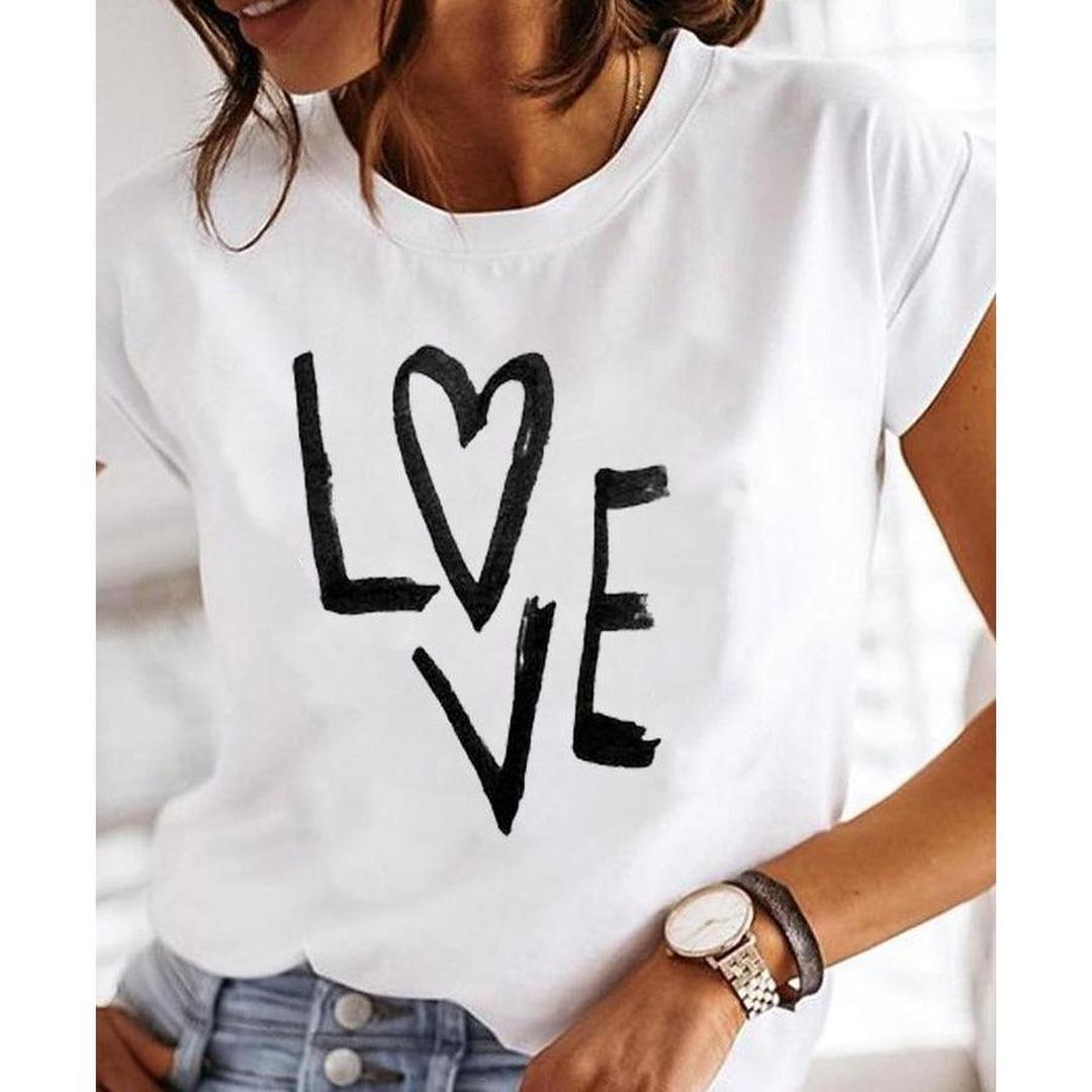 Madison | Women’s White Round Neck T-Shirt with Text Print