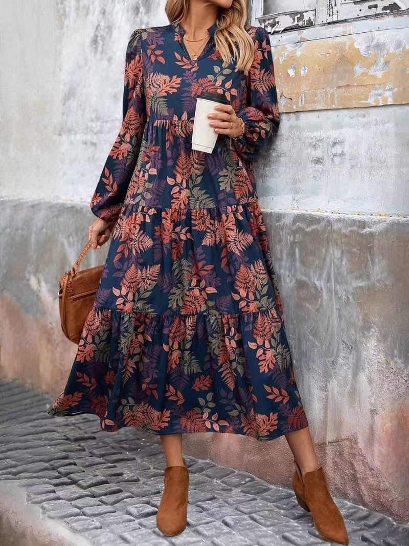 Women’s Leaf-Print Midi Dress