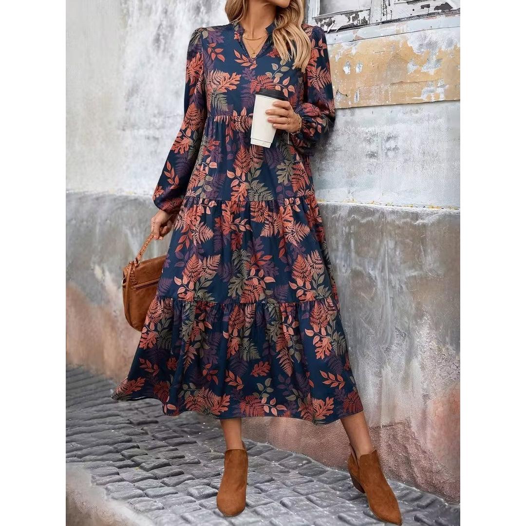 Women’s Leaf-Print Midi Dress